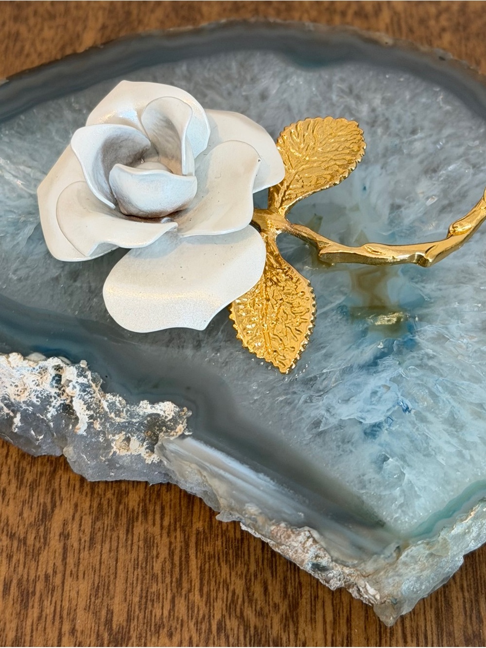 Giovanni White and Gold Rose Floral Vintage Signed Brooch